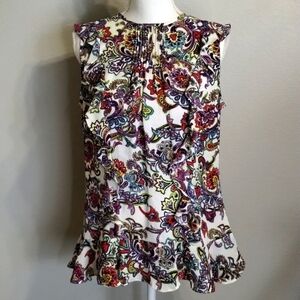 Banana Republic Colorful Sleeveless Paisley Ruffle Pleated Top